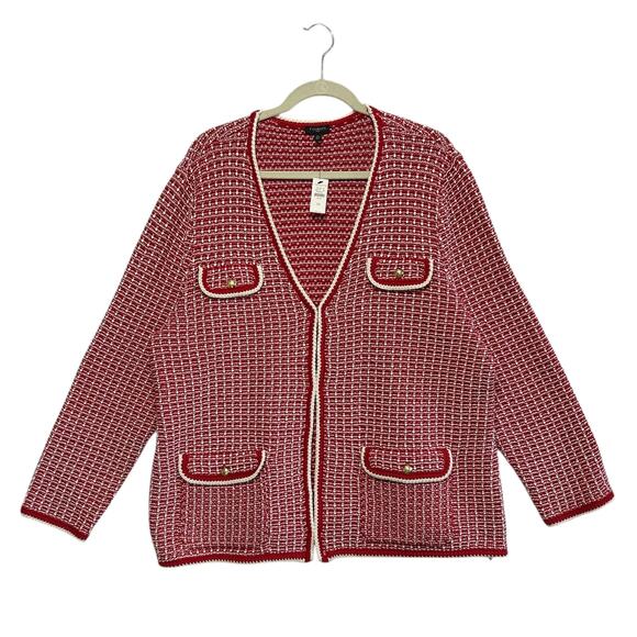 Talbots Tipped Tweed Sweater Jacket NWT Women's Sz 2X Red Refined Preppy Bold - Picture 1 of 6